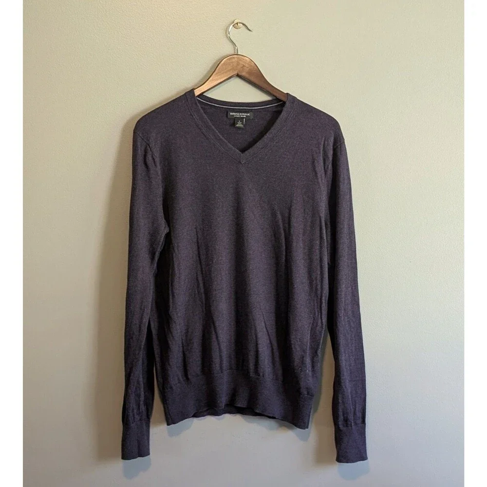 Banana Republic Mens Large Silk Cashmere V-Neck Sweater Purple Lightweight L